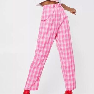 Nasty Gal Womn 2 Pink Plaid Preppy Academia Pleated High Waist Wide Leg Pant NWT